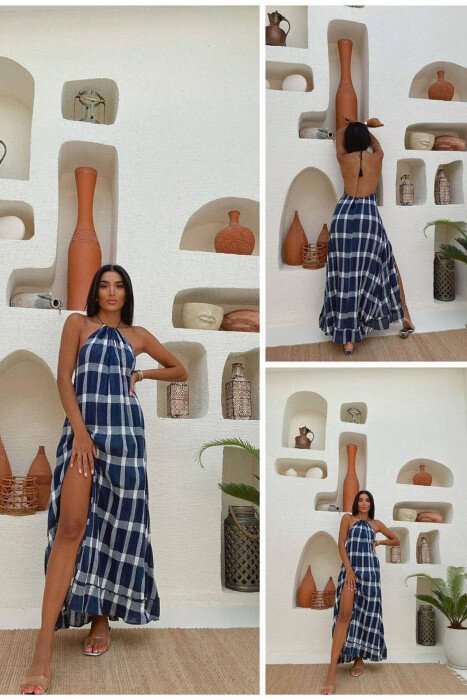 DIFFERENT COLORS WOMAN DRESS BLUE-WHITE/BLBA - KLAUDIO FASHION