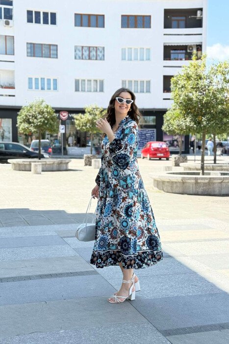 DIFFERENT DESIGN HALF SLEEVE LONG WOMEN DRESS BLUE/BLU - 3