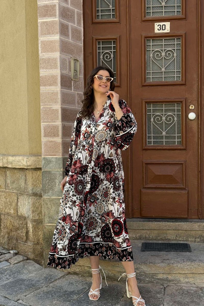 DIFFERENT DESIGN HALF SLEEVE LONG WOMEN DRESS RED/E KUQE - 1
