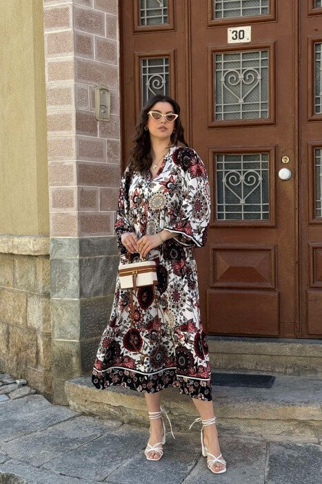 DIFFERENT DESIGN HALF SLEEVE LONG WOMEN DRESS RED/E KUQE - 6