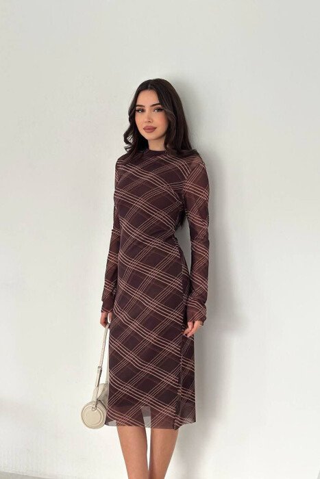 DIFFERENT DESIGN LONG SLEEVE WOMAN DRESS BROWN/KAFE - KLAUDIO FASHION