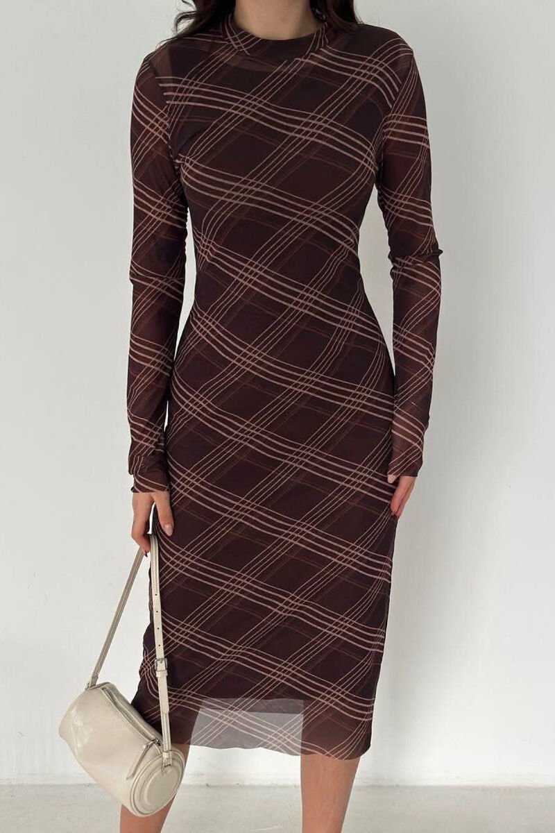 DIFFERENT DESIGN LONG SLEEVE WOMAN DRESS BROWN/KAFE - 2