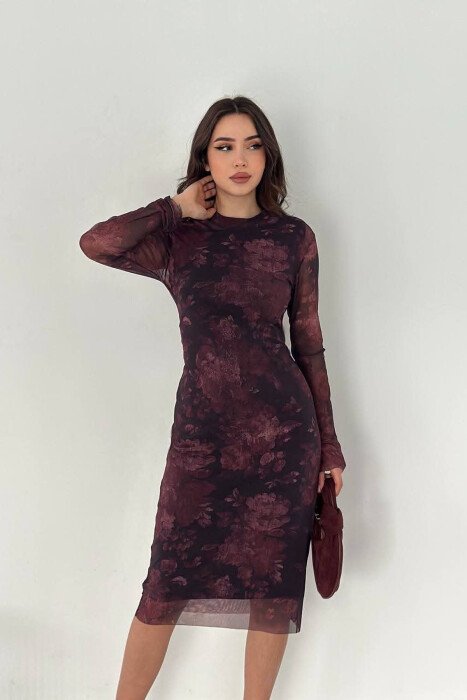 DIFFERENT DESIGN LONG SLEEVE WOMAN DRESS BURGUNDY/VISHNJE - KLAUDIO FASHION