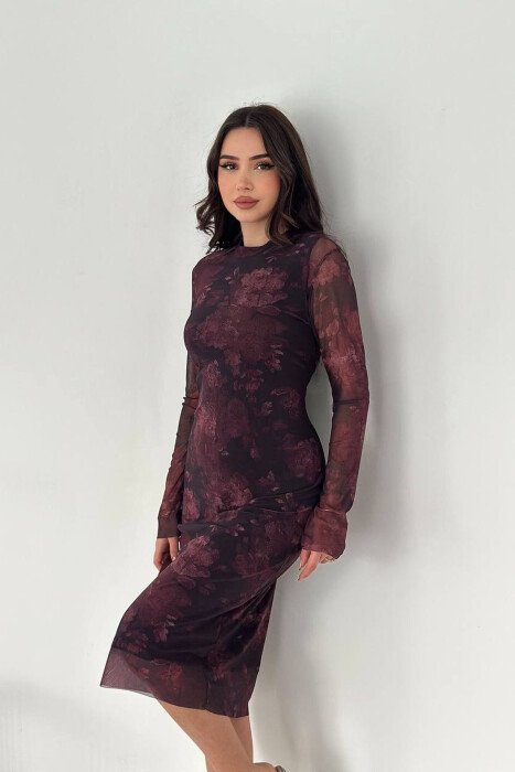 DIFFERENT DESIGN LONG SLEEVE WOMAN DRESS BURGUNDY/VISHNJE - 2