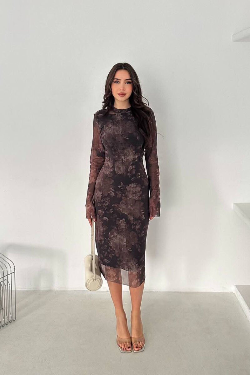 DIFFERENT DESIGN LONG SLEEVE WOMAN DRESS DARK BROWN/KAE - 1