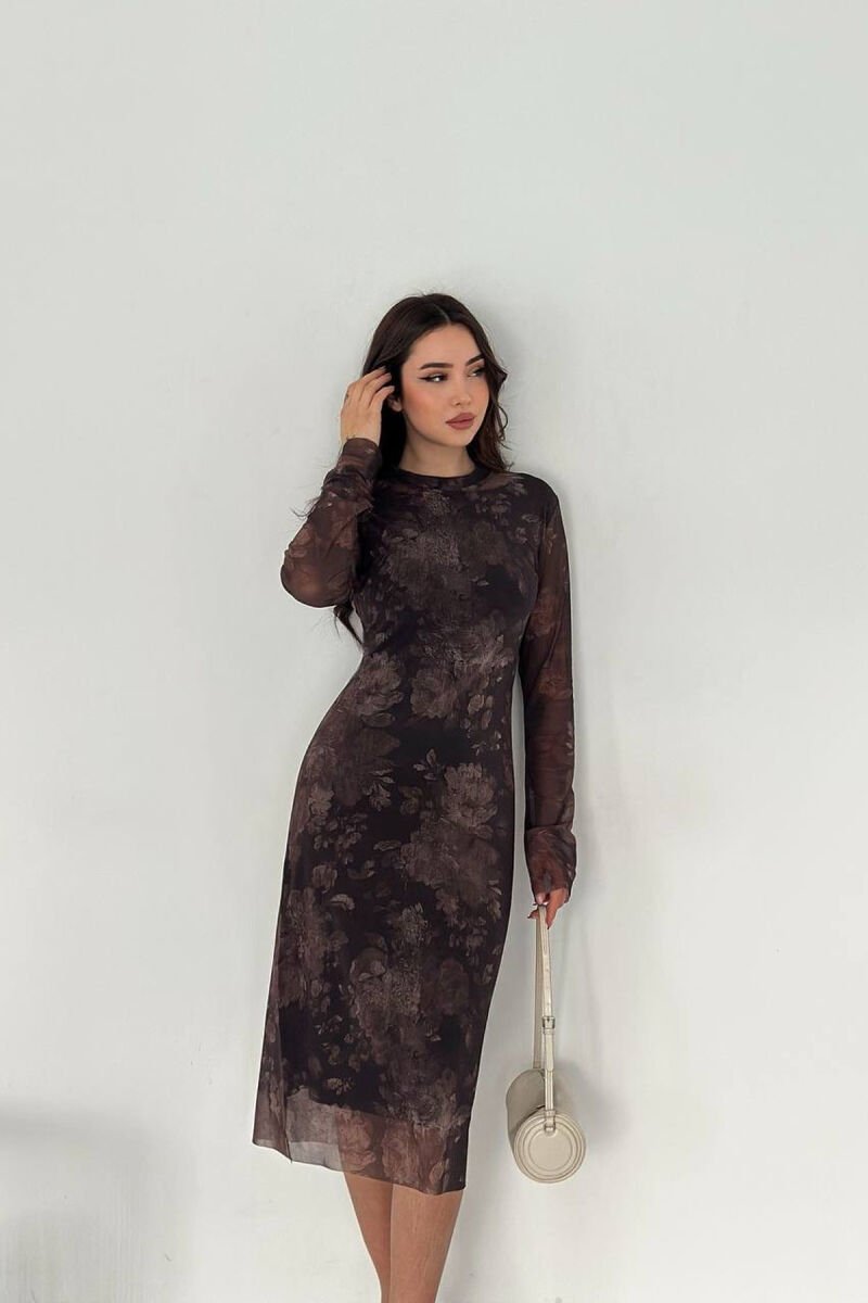 DIFFERENT DESIGN LONG SLEEVE WOMAN DRESS DARK BROWN/KAE - 4