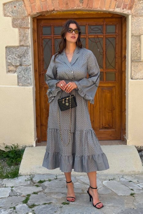 DIFFERENT DESIGN LONG SLEEVE WOMAN DRESS GREY/GRI - KLAUDIO FASHION