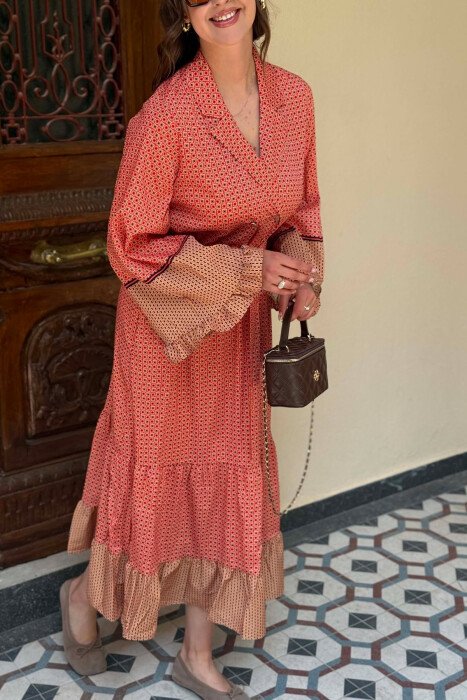 DIFFERENT DESIGN LONG SLEEVE WOMAN DRESS ORANGE/PORTOKALLI - 7