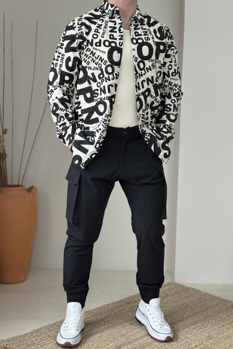 DIFFERENT DESIGN LONG SLEEVES MEN SHIRT BLACK-CREAM/ZEKR - KLAUDIO FASHION