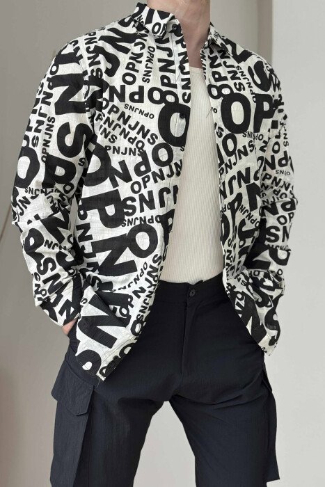 DIFFERENT DESIGN LONG SLEEVES MEN SHIRT BLACK-CREAM/ZEKR - 2