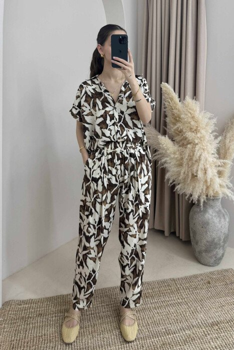 DIFFERENT DESIGN SHIRT+TROUSERS WOMEN SET BROWN/KAFE - 1