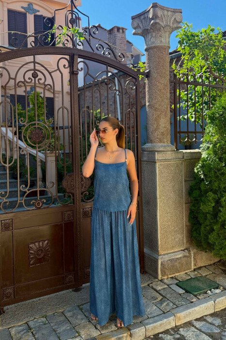 DIFFERENT DESIGN TANK TOP+ TROUSERS WOMAN SET BLUE/BLU - 2