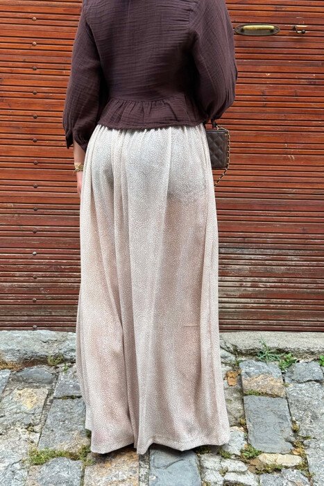 DIFFERENT DESIGN WIDE LEG WOMAN TROUSERS BEIGE/BEZHE - 4