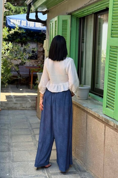DIFFERENT DESIGN WIDE LEG WOMAN TROUSERS BLUE/BLU - 3