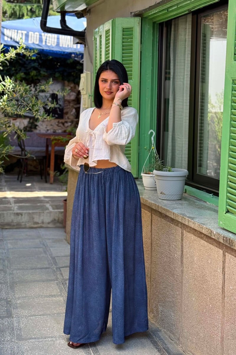 DIFFERENT DESIGN WIDE LEG WOMAN TROUSERS BLUE/BLU - 5
