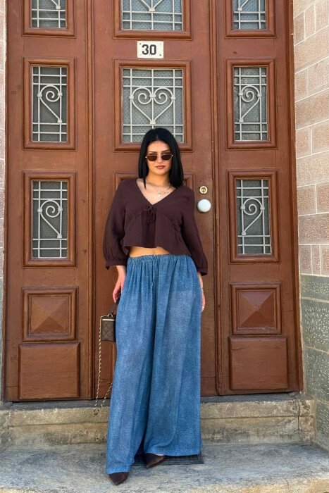 DIFFERENT DESIGN WIDE LEG WOMAN TROUSERS LIGHTBLUE/BZ - 1