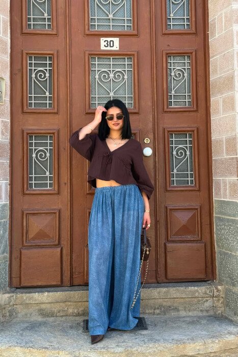 DIFFERENT DESIGN WIDE LEG WOMAN TROUSERS LIGHTBLUE/BZ - 3