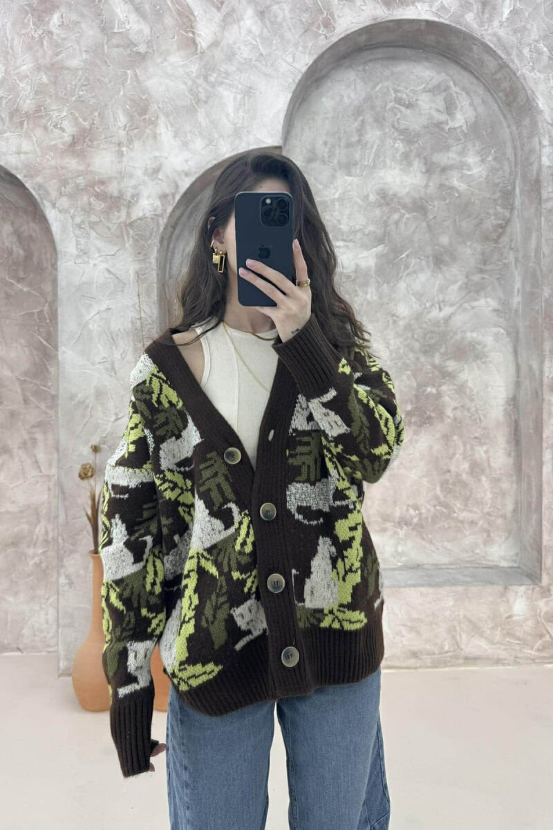 DIFFERENT PATTERNS WOMEN CARDIGAN BROWN/KAFE - 1