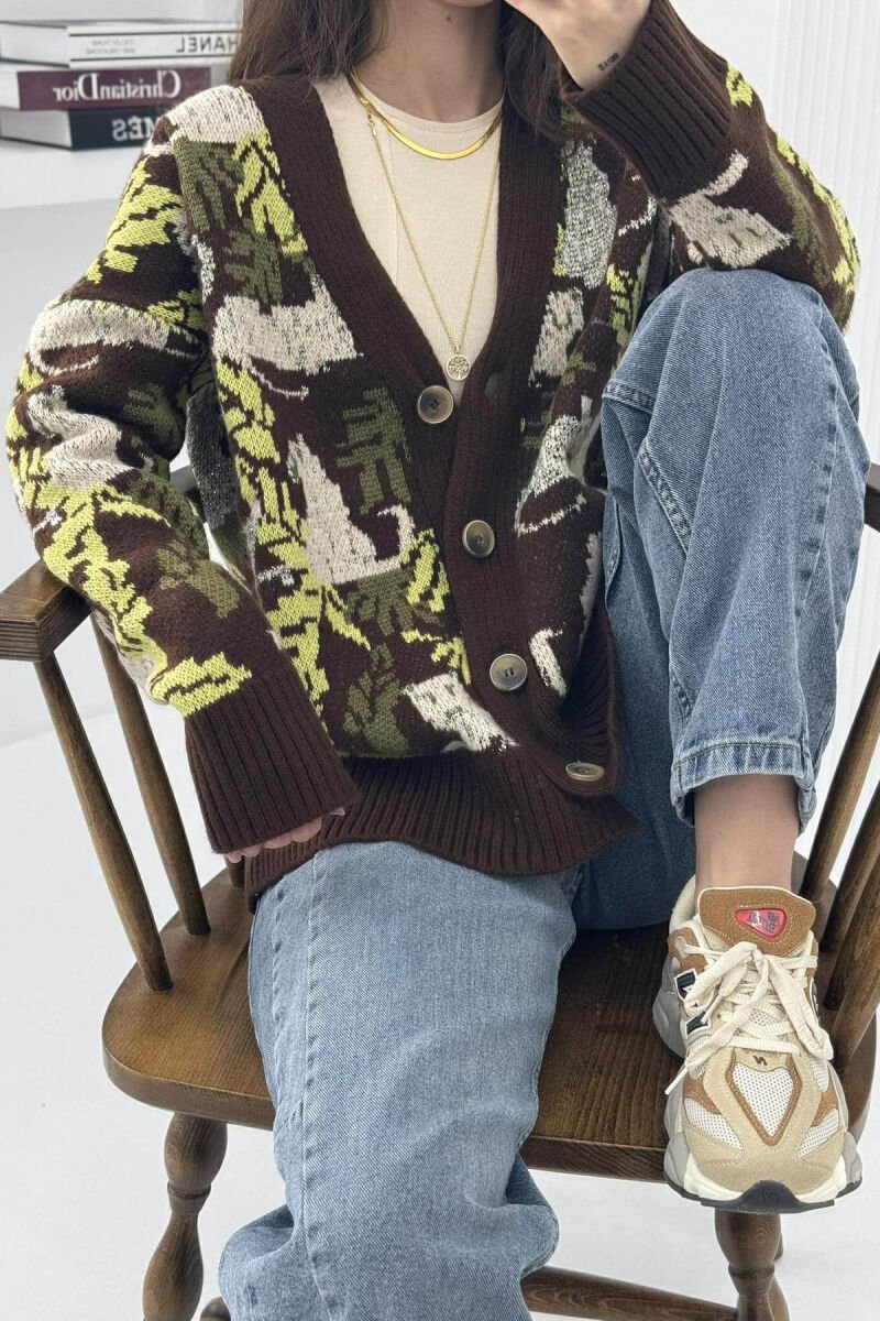 DIFFERENT PATTERNS WOMEN CARDIGAN BROWN/KAFE - 4