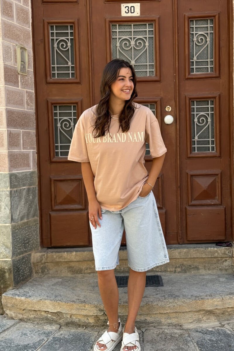 DOLLAR IMAGE WRITTING WOMEN T-SHIRT BEIGE/BEZHE - 1