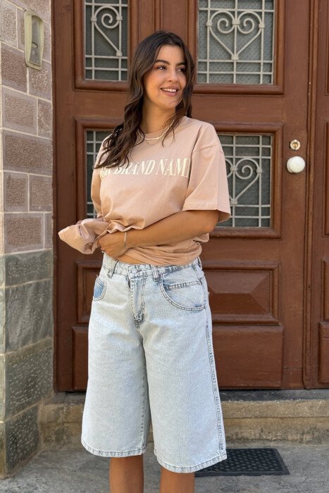 DOLLAR IMAGE WRITTING WOMEN T-SHIRT BEIGE/BEZHE - 2