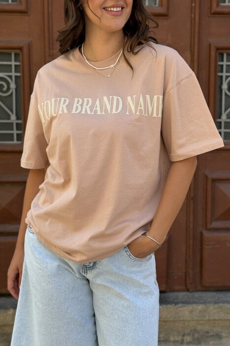 DOLLAR IMAGE WRITTING WOMEN T-SHIRT BEIGE/BEZHE - 3