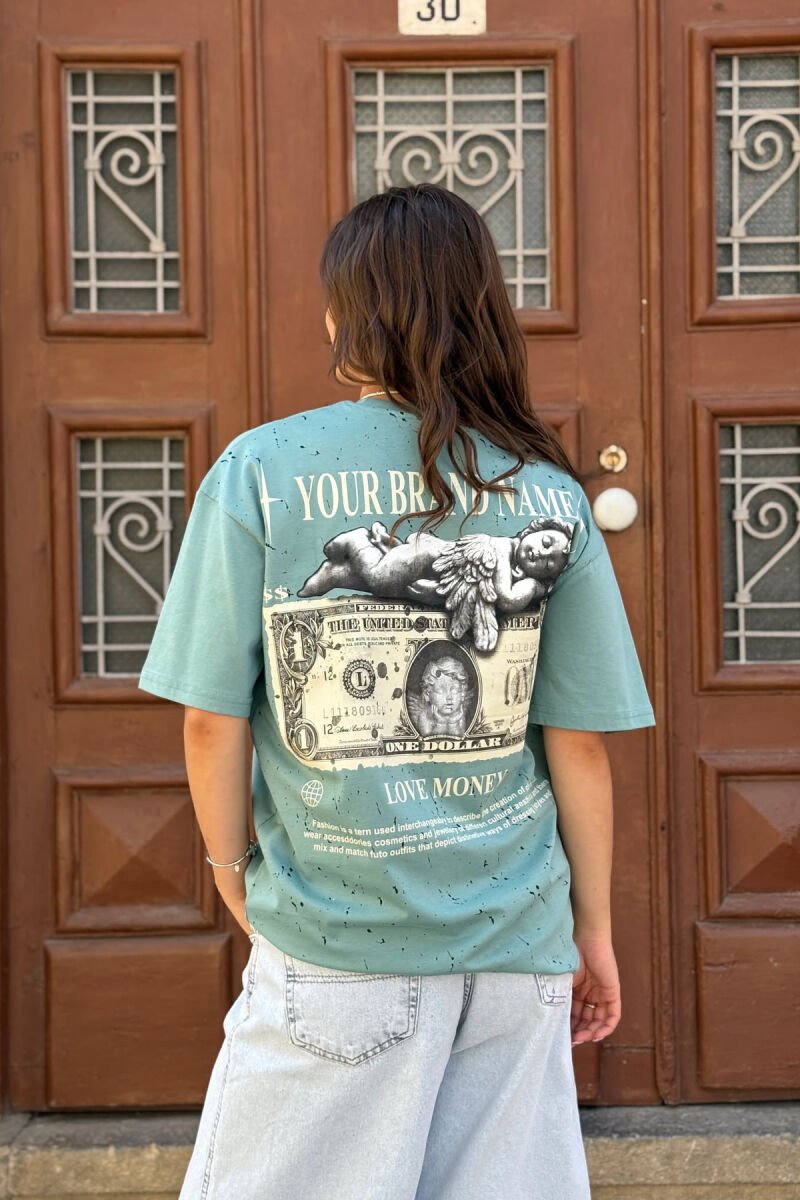DOLLAR IMAGE WRITTING WOMEN T-SHIRT DARK MINT/MENTE ERRET - 5