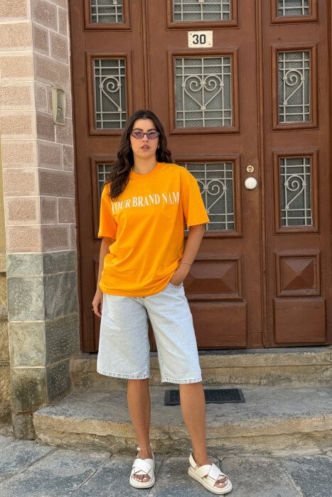 DOLLAR IMAGE WRITTING WOMEN T-SHIRT MUSTARD/MUSTARDE 