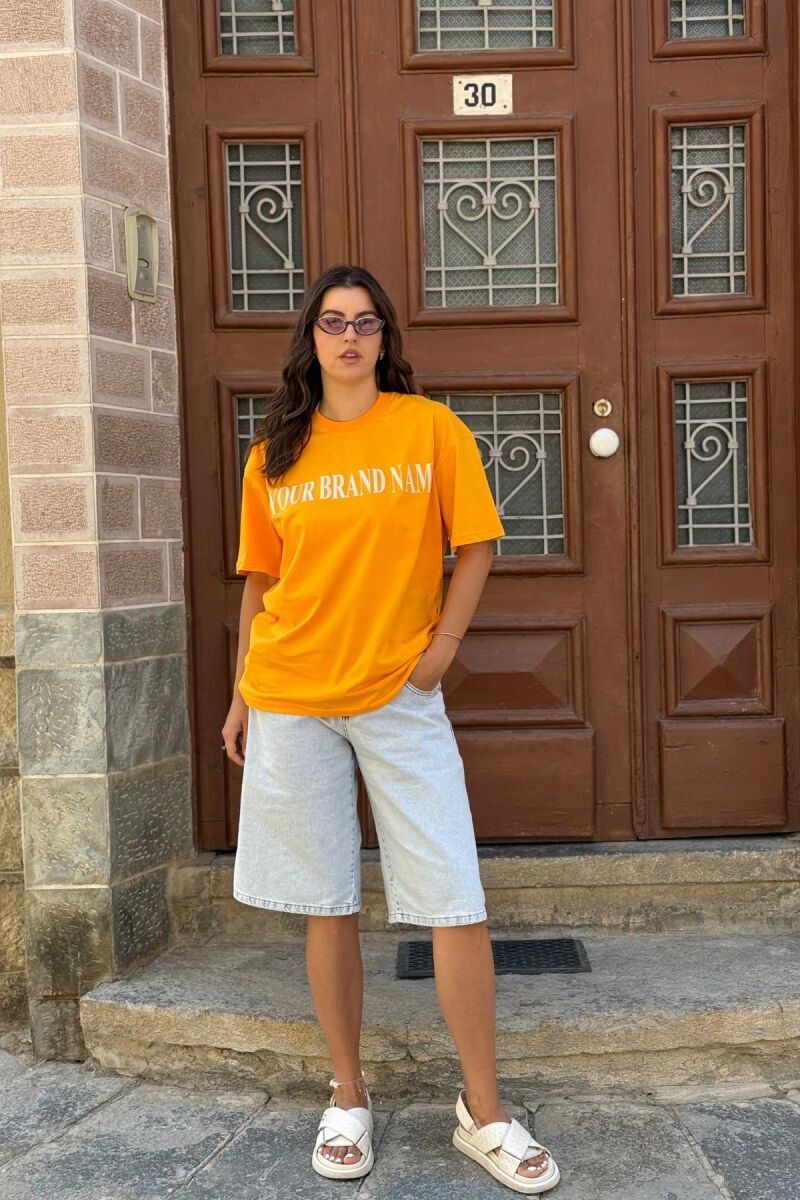 DOLLAR IMAGE WRITTING WOMEN T-SHIRT MUSTARD/MUSTARDE - 1
