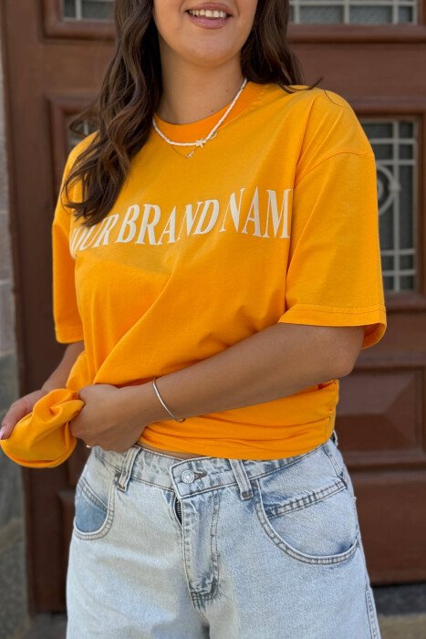 DOLLAR IMAGE WRITTING WOMEN T-SHIRT MUSTARD/MUSTARDE - 3