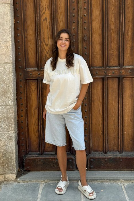 DOLLAR IMAGE WRITTING WOMEN T-SHIRT WHITE-E BARDHE - KLAUDIO FASHION
