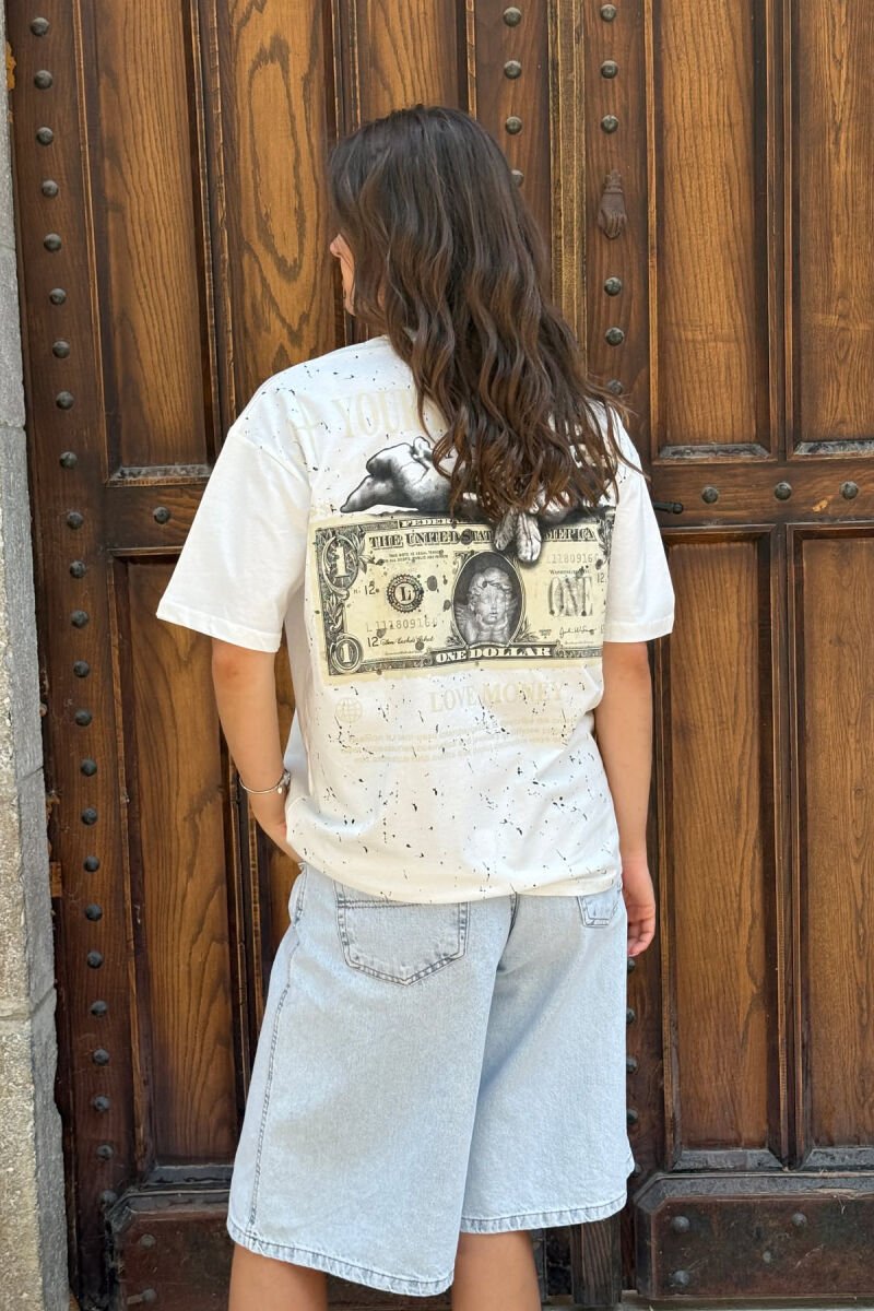 DOLLAR IMAGE WRITTING WOMEN T-SHIRT WHITE-E BARDHE - 4
