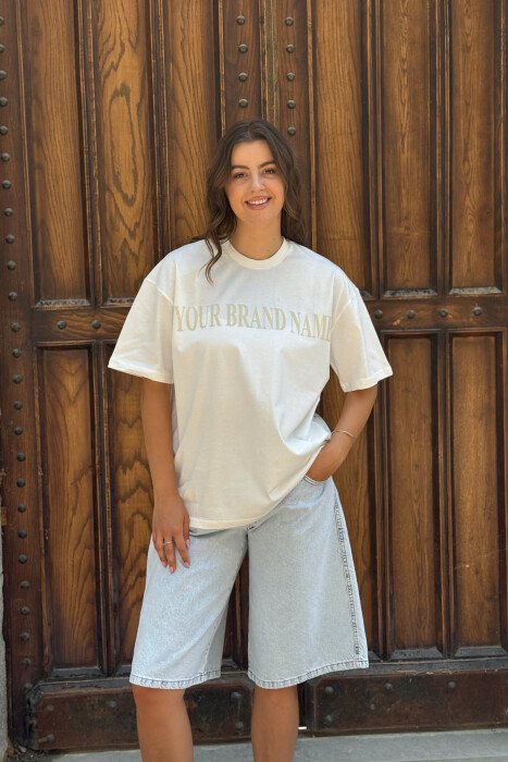 DOLLAR IMAGE WRITTING WOMEN T-SHIRT WHITE-E BARDHE - 2