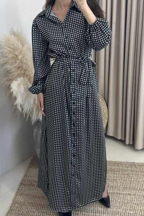 DOTS DESIGN BUTTONS LACING WOMEN DRESS BLACK/ E ZEZE - 3