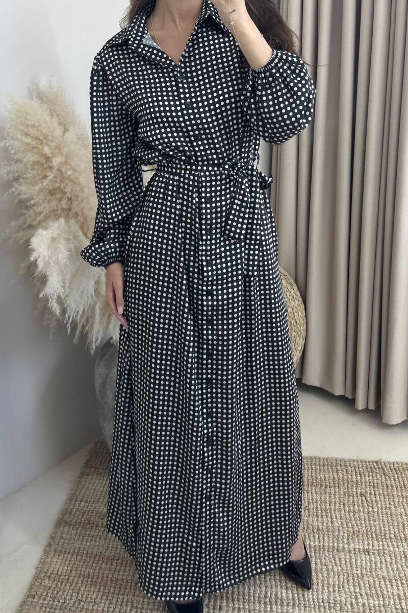 DOTS DESIGN BUTTONS LACING WOMEN DRESS BLACK/ E ZEZE - 3