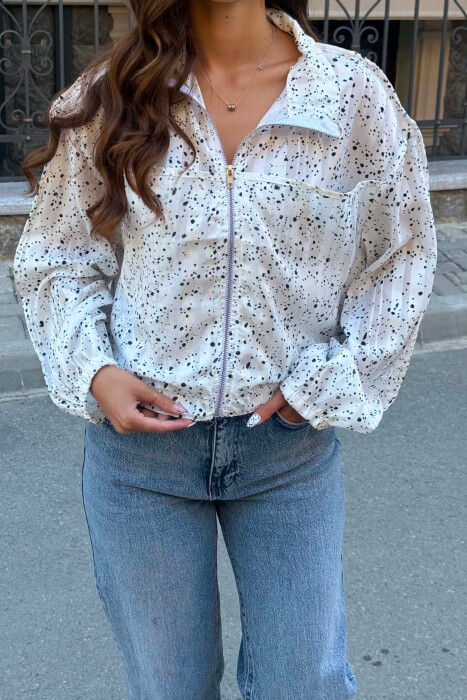 DOTS DESIGN ZIPPER WOMAN JACKET WHITE-E BARDHE - 5
