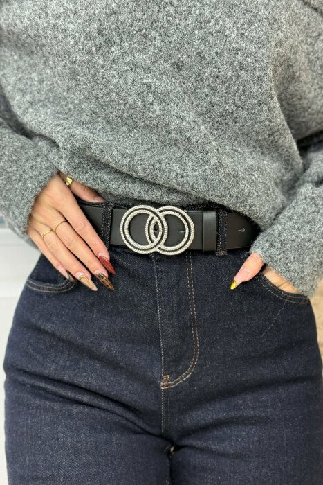 DOUBLE CIRCLE BUCKLE WOMEN BELT BLACK/ E ZEZE - KLAUDIO FASHION