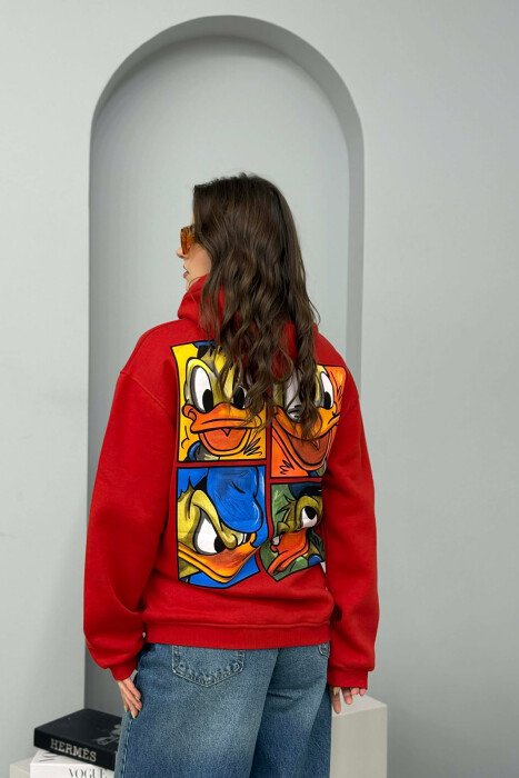 DUCK FRONT IMAGE FLUFFY WOMEN HOODIE RED/E KUQE - 2