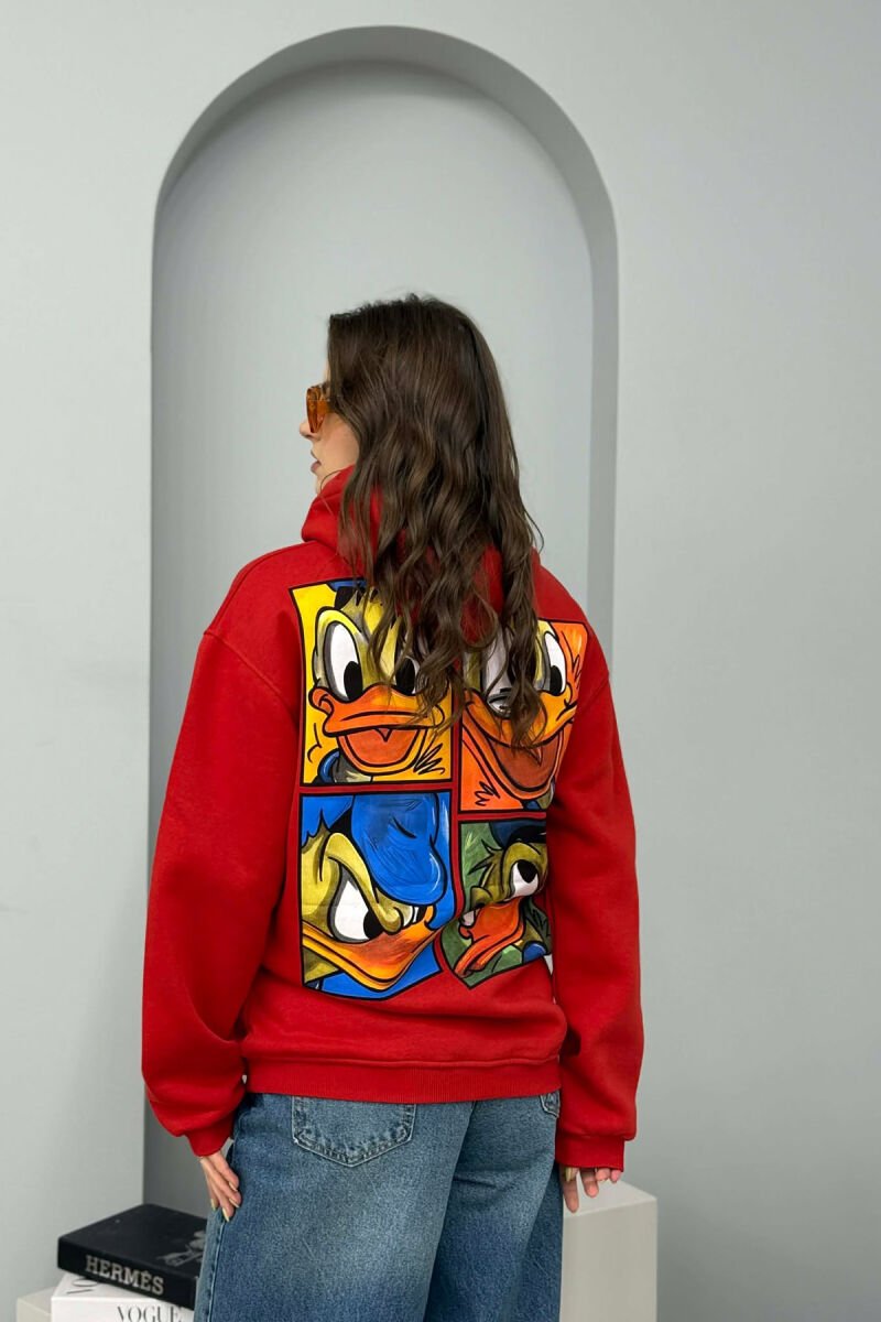 DUCK FRONT IMAGE FLUFFY WOMEN HOODIE RED/E KUQE - 2