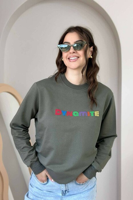 DYNAMITE COTTON SIMPLE WOMEN SWEATSHIRT GREEN/JESHILE 