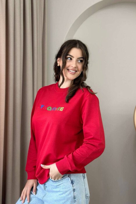 DYNAMITE COTTON SIMPLE WOMEN SWEATSHIRT RED/E KUQE 