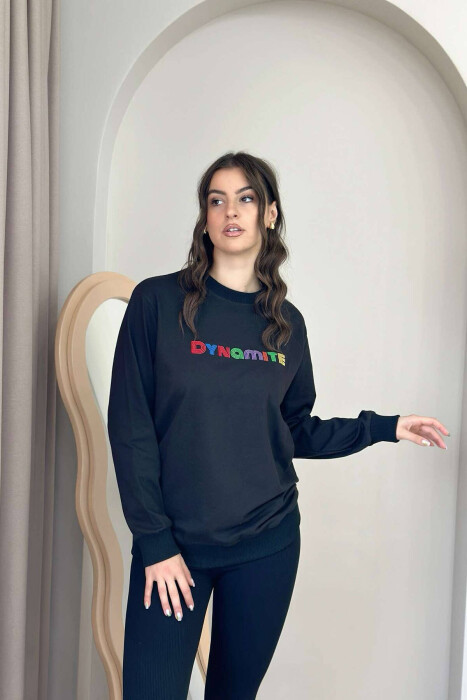 DYNAMITE ONE COLOR WOMAN SWEATSHIRT BLACK/ E ZEZE - KLAUDIO FASHION