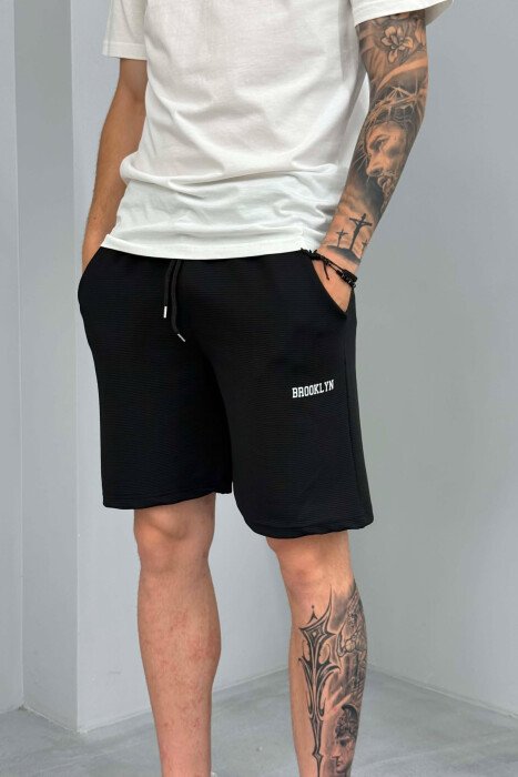 ELASTIC AND LACING WAIST BROOKLYN MEN SHORT SWEATPANTS BLACK/ E ZEZE - 2