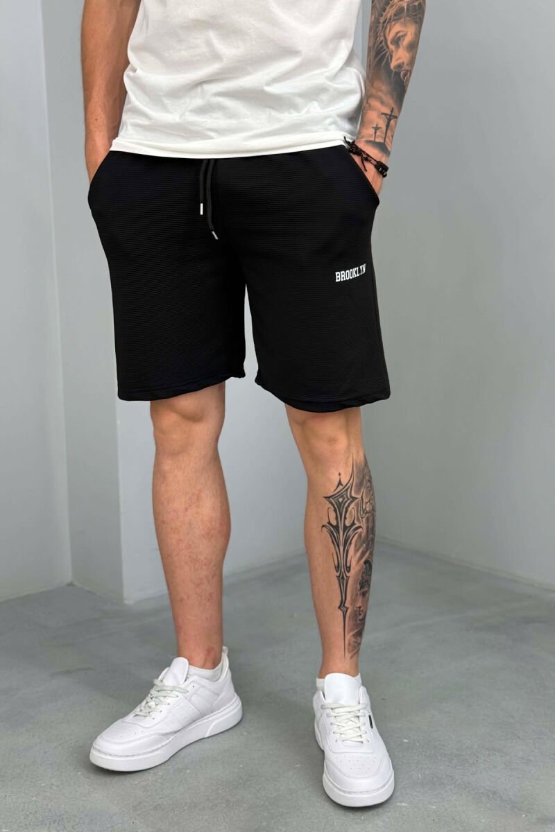 ELASTIC AND LACING WAIST BROOKLYN MEN SHORT SWEATPANTS BLACK/ E ZEZE - 4