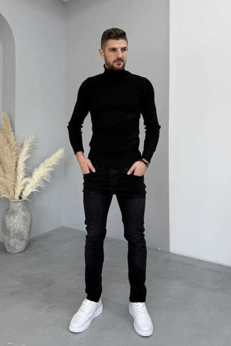 ELASTIC HIDDEN BUTTON FLY MEN JEANS BLACK/ E ZEZE - 2