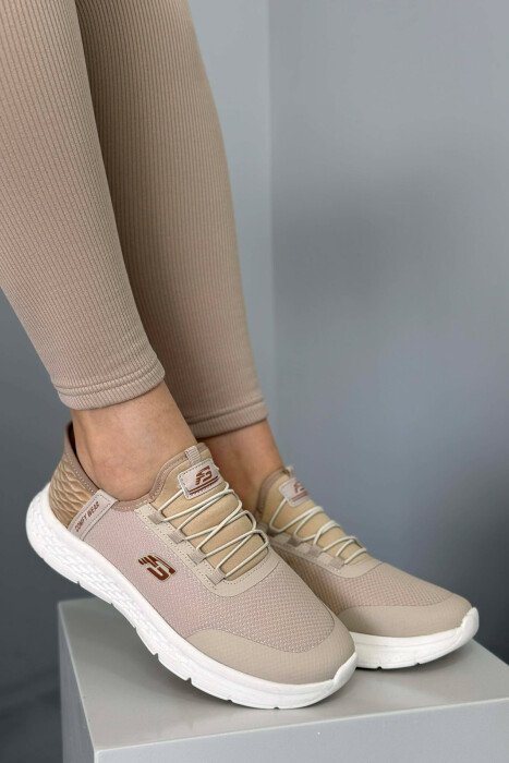 ELASTIC LACES PALTFORM WOMEN SNEAKERS BEIGE/BEZHE - KLAUDIO FASHION