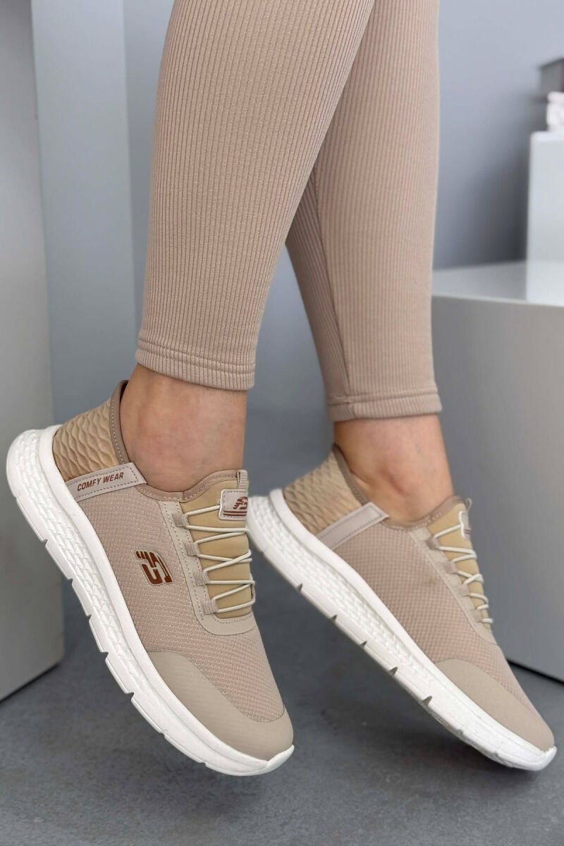 ELASTIC LACES PALTFORM WOMEN SNEAKERS BEIGE/BEZHE - 6