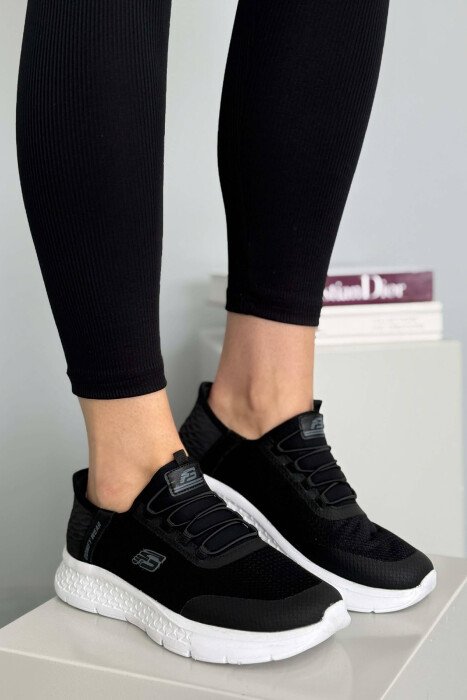 ELASTIC LACES PALTFORM WOMEN SNEAKERS BLACK-WHITE/ZEBA - KLAUDIO FASHION
