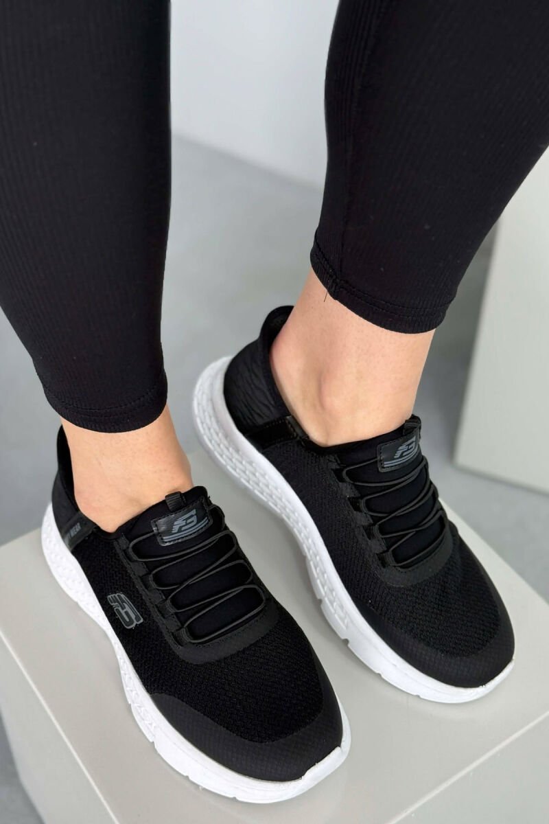 ELASTIC LACES PALTFORM WOMEN SNEAKERS BLACK-WHITE/ZEBA - 5