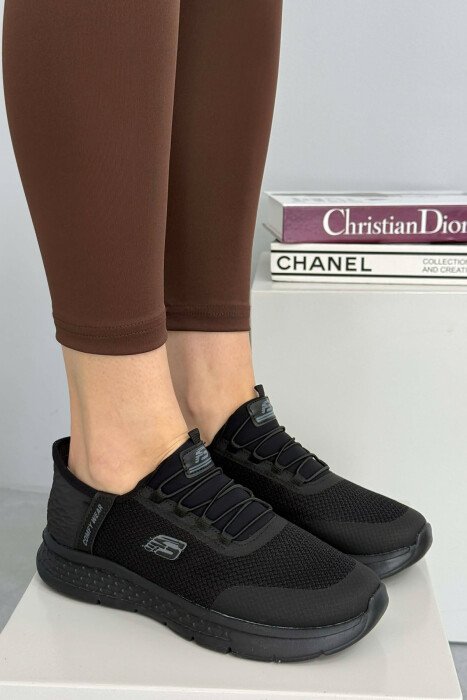 ELASTIC LACES PALTFORM WOMEN SNEAKERS BLACK/ E ZEZE - KLAUDIO FASHION